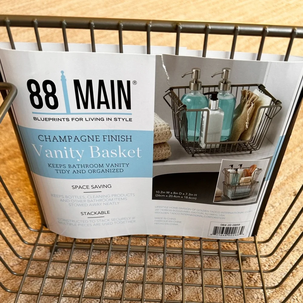 88 Main Vanity Stacking Bath Basket Champagne Finish, Space Saving, Stackable